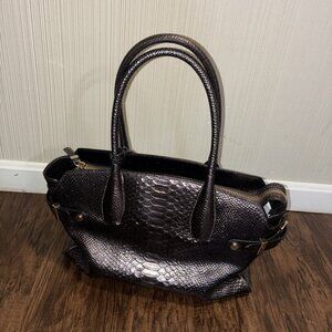 Henri Bendel Carlyle Bag Metallic Snakeskin Embossed Leather Appr 15x11x5